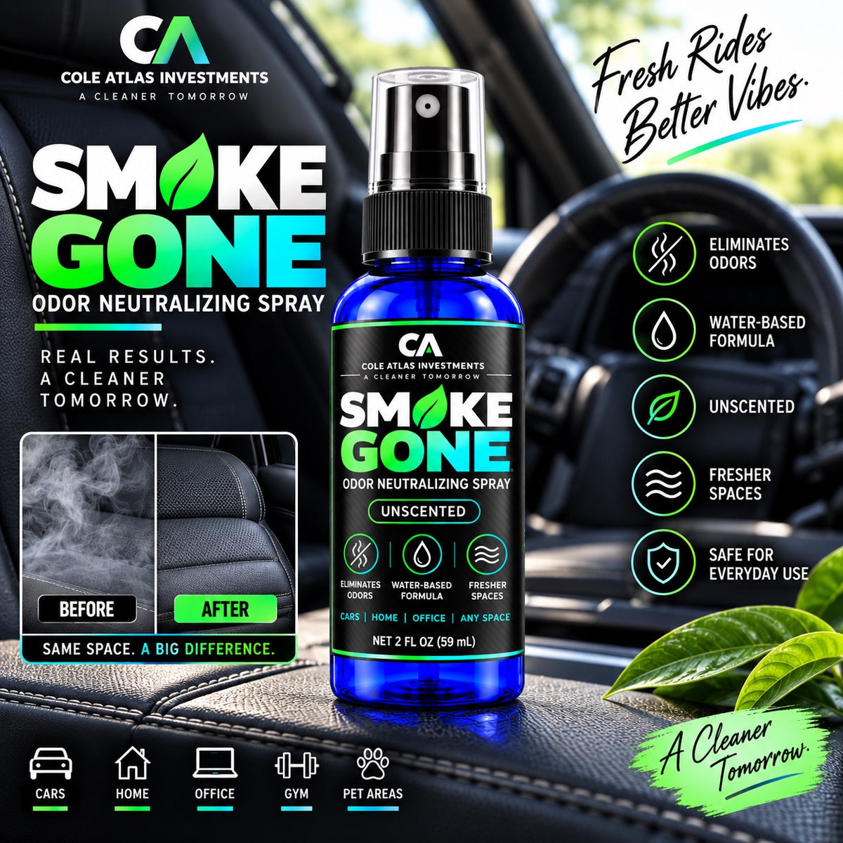 Smoke Gone for cars homes offices and everyday spaces