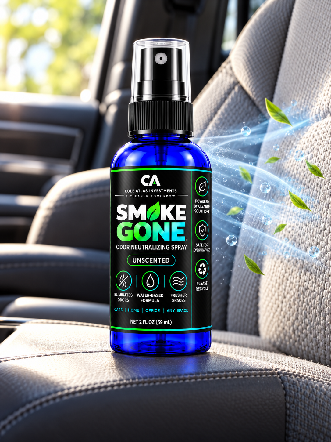Smoke Gone odor neutralizing spray with final label for fabric and upholstery